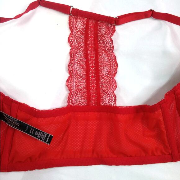 Victorias Secret Bra Very Sexy Red Push Up Front Closure Fishnet Lace Size 34DD - Picture 3 of 13